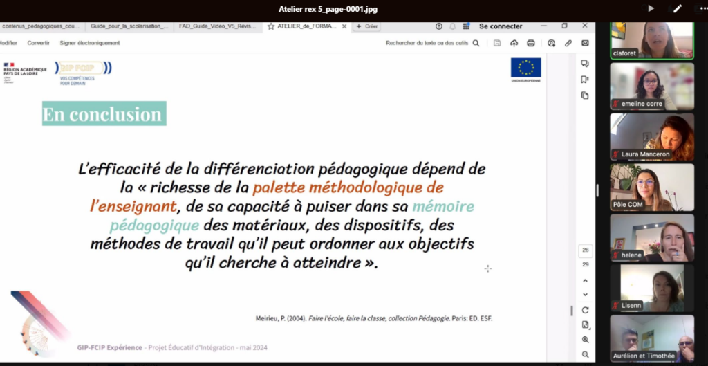 capture d'écran visioconférence de l'atelier de formation